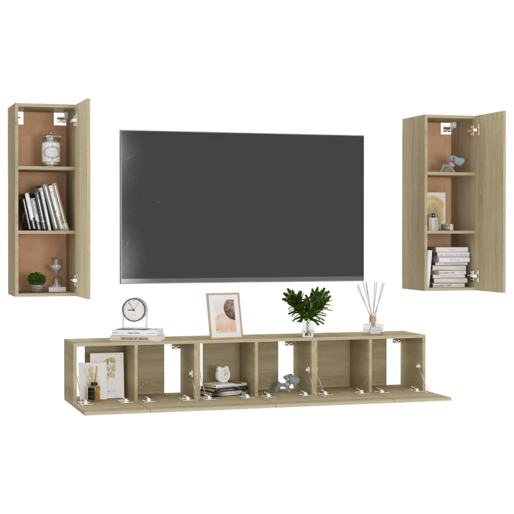 Set Porta TV 5 pz Rovere Sonoma in Truciolato - homemem39