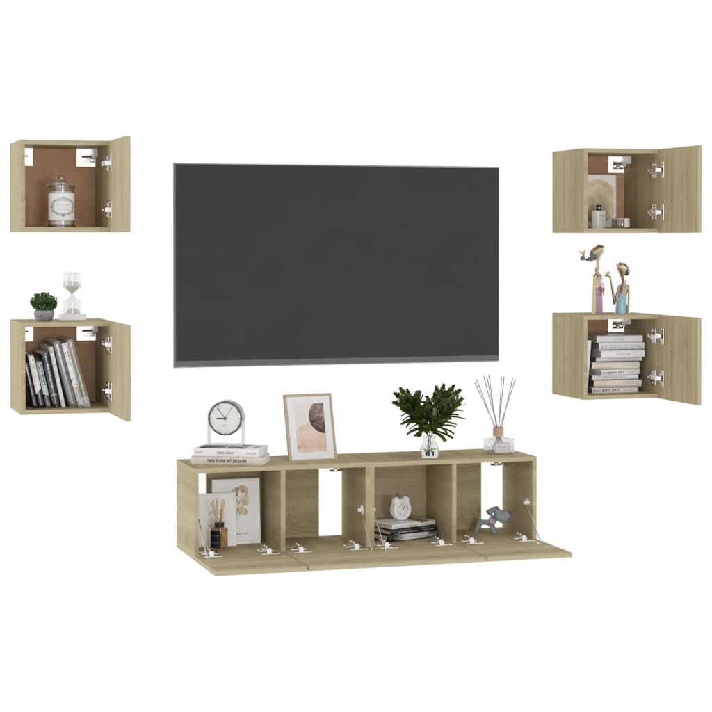 Set Mobile Porta TV 6 pz Rovere Sonoma in Truciolato - homemem39