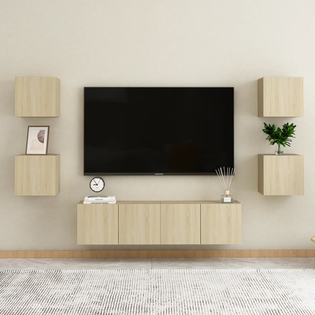 Set Mobile Porta TV 6 pz Rovere Sonoma in Truciolato - homemem39