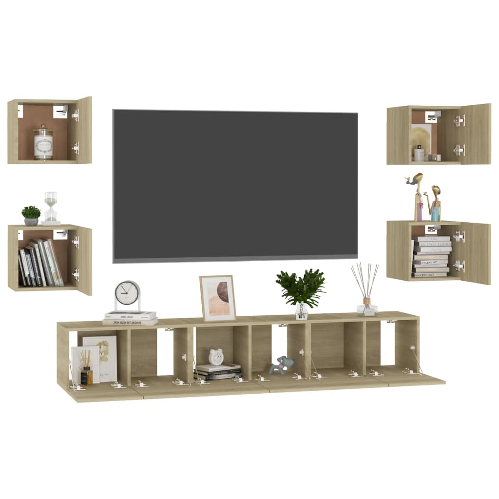 Set Porta TV 7 pz Rovere Sonoma in Truciolato - homemem39