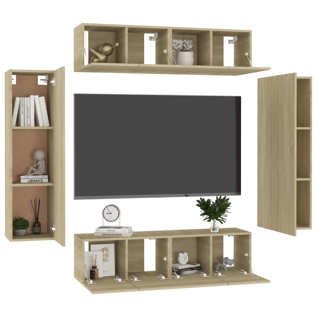 Set Porta TV 6 pz Rovere Sonoma in Truciolato - homemem39