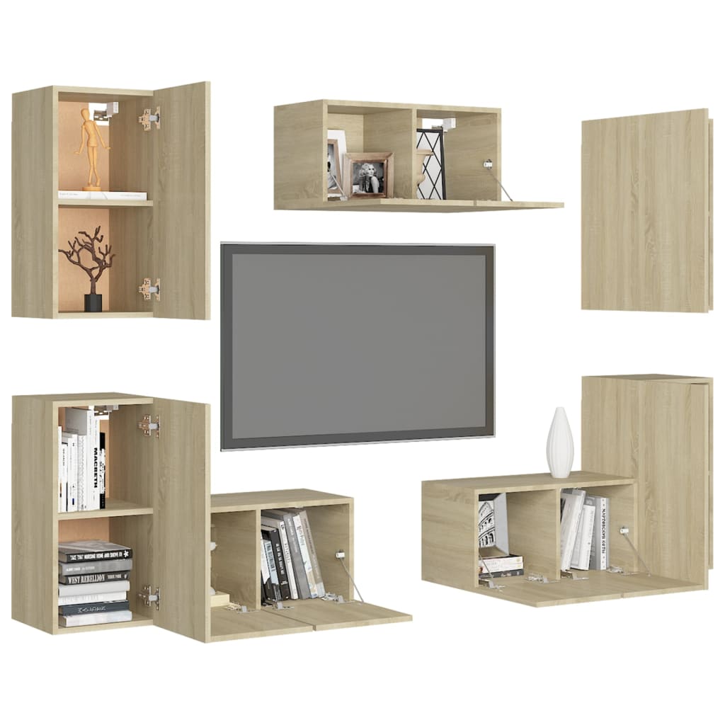 Set Porta TV 7 pz Rovere Sonoma in Truciolato - homemem39