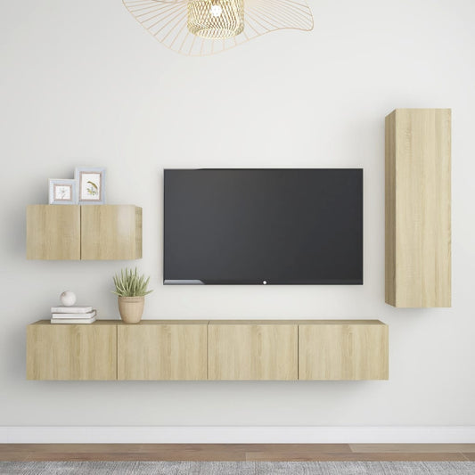 Set Porta TV 4 pz Rovere Sonoma in Truciolato - homemem39