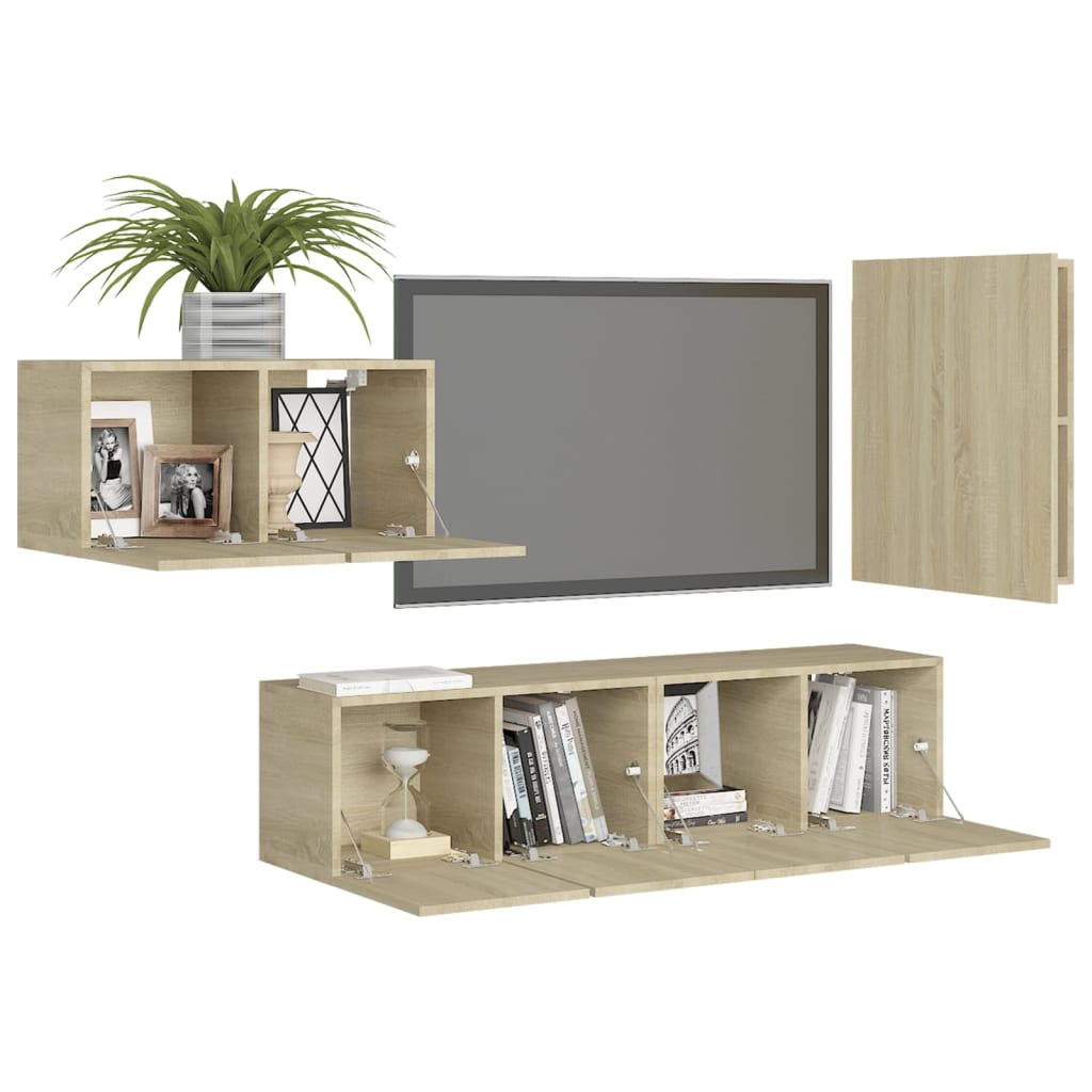 Set Porta TV 4 pz Rovere Sonoma in Truciolato - homemem39