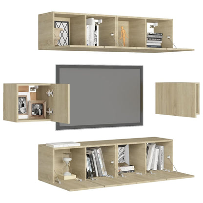 Set Porta TV 6 pz Rovere Sonoma in Truciolato - homemem39