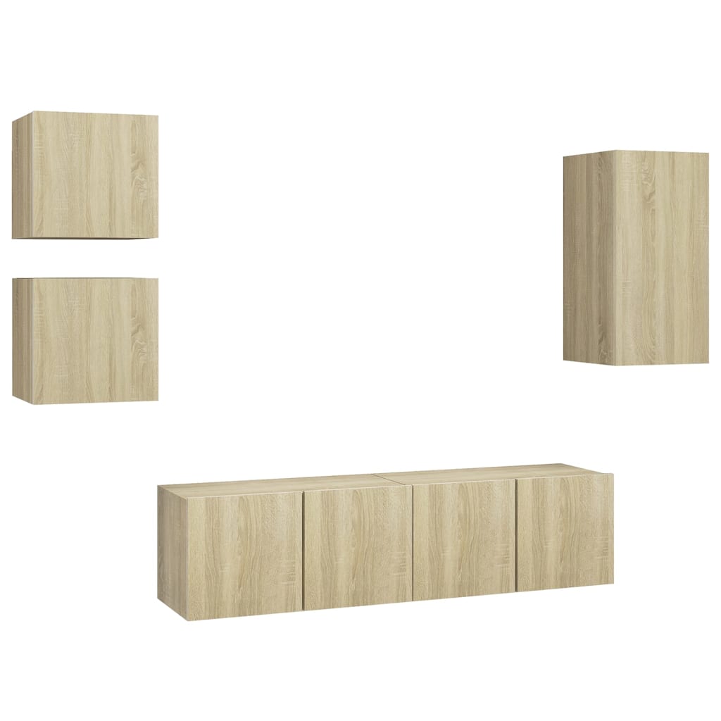 Set Porta TV 5 pz Rovere Sonoma in Truciolato - homemem39