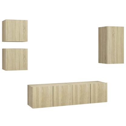 Set Porta TV 5 pz Rovere Sonoma in Truciolato - homemem39