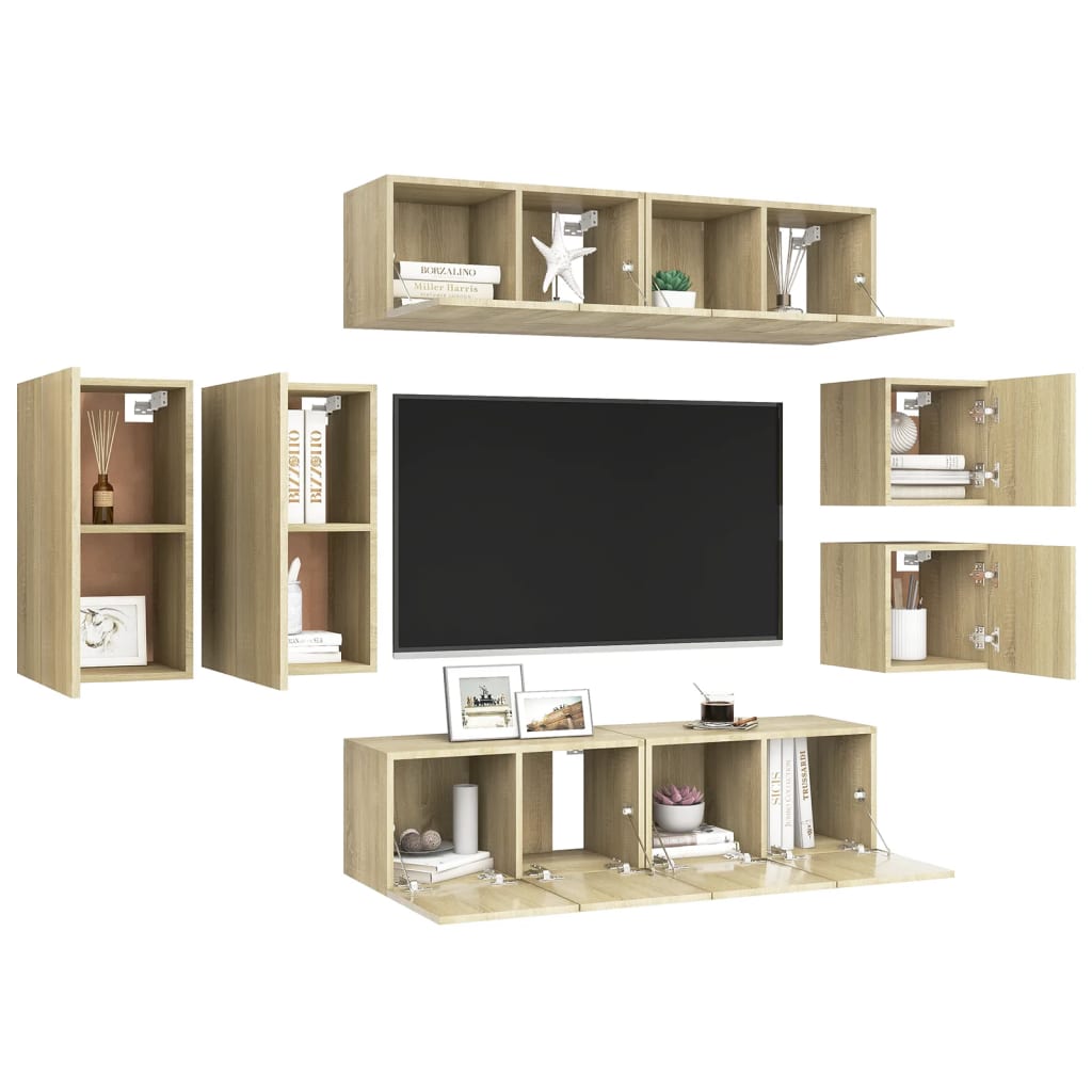 Set Porta TV 8 pz Rovere Sonoma in Truciolato - homemem39