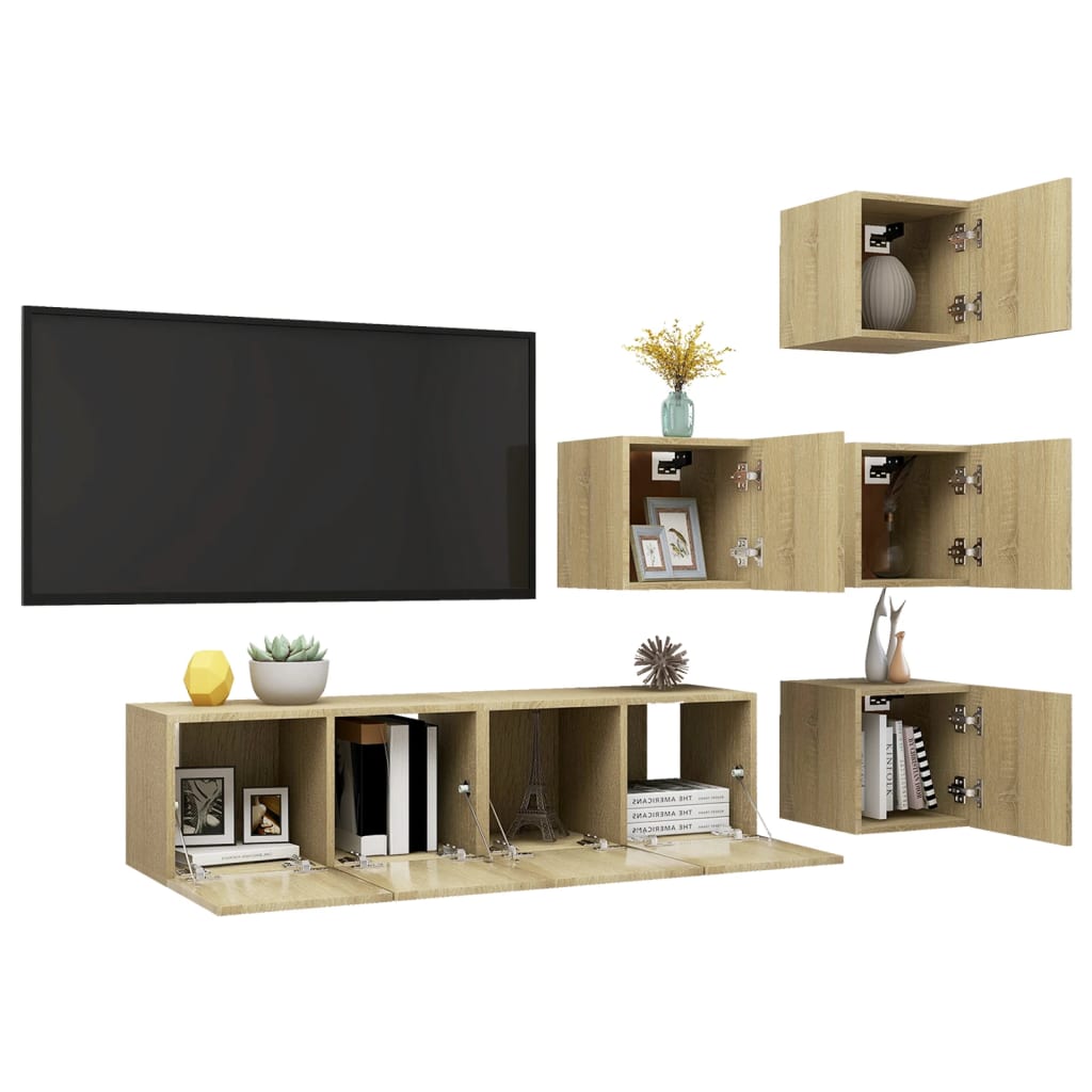 Set Porta TV 6 pz Rovere Sonoma in Truciolato - homemem39