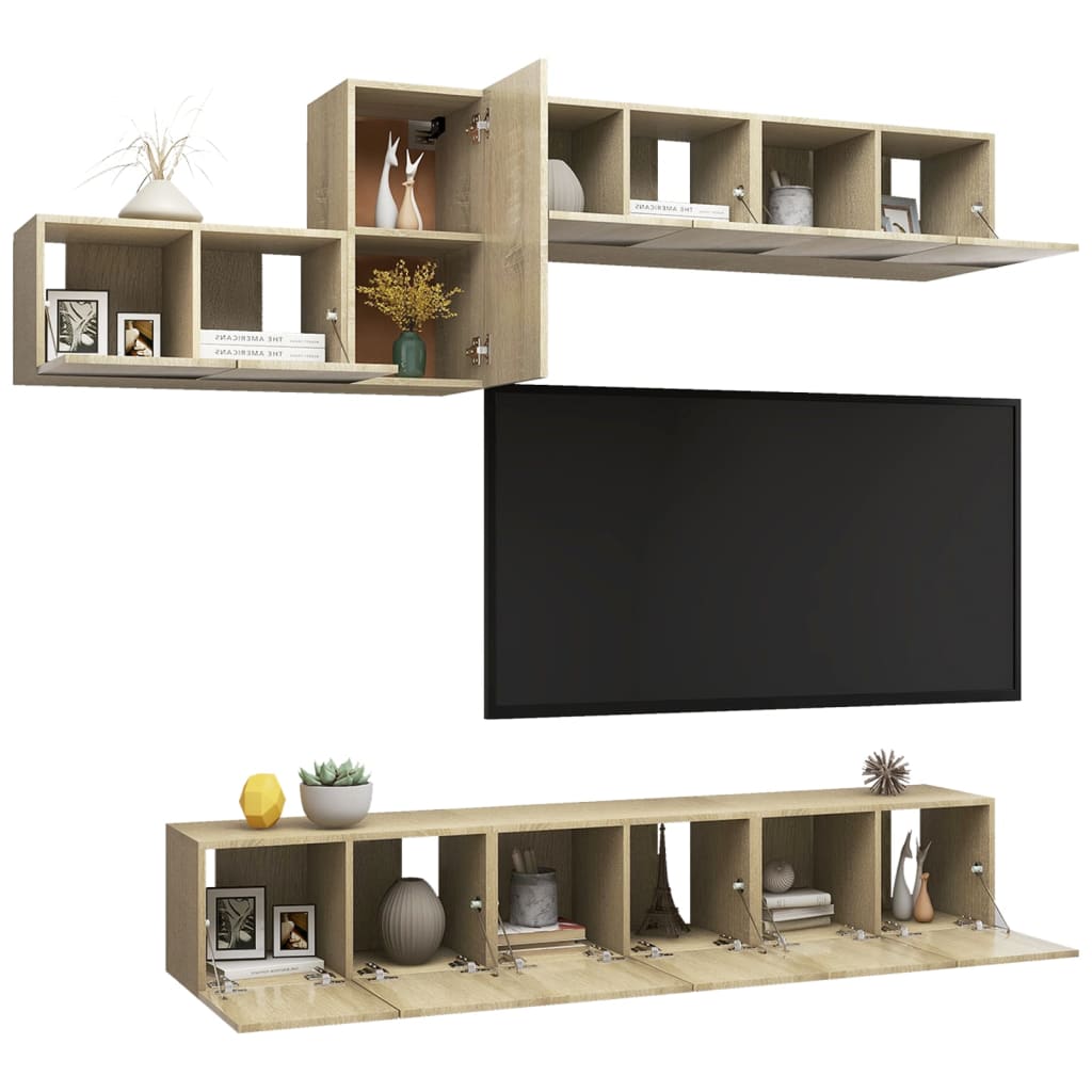 Set Porta TV 7 pz Rovere Sonoma in Truciolato - homemem39