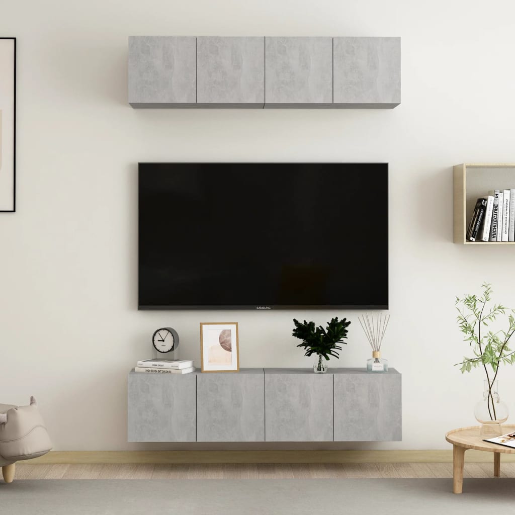 Mobili TV 4 pz Grigio Cemento 60x30x30 cm in Truciolato - homemem39