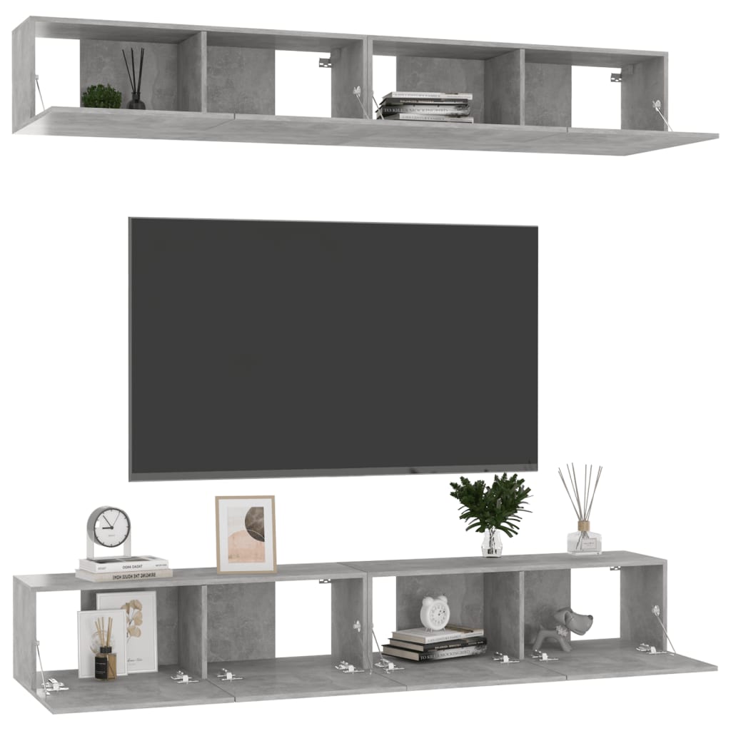 Mobili TV 4 pz Grigio Cemento 100x30x30 cm in Truciolato - homemem39