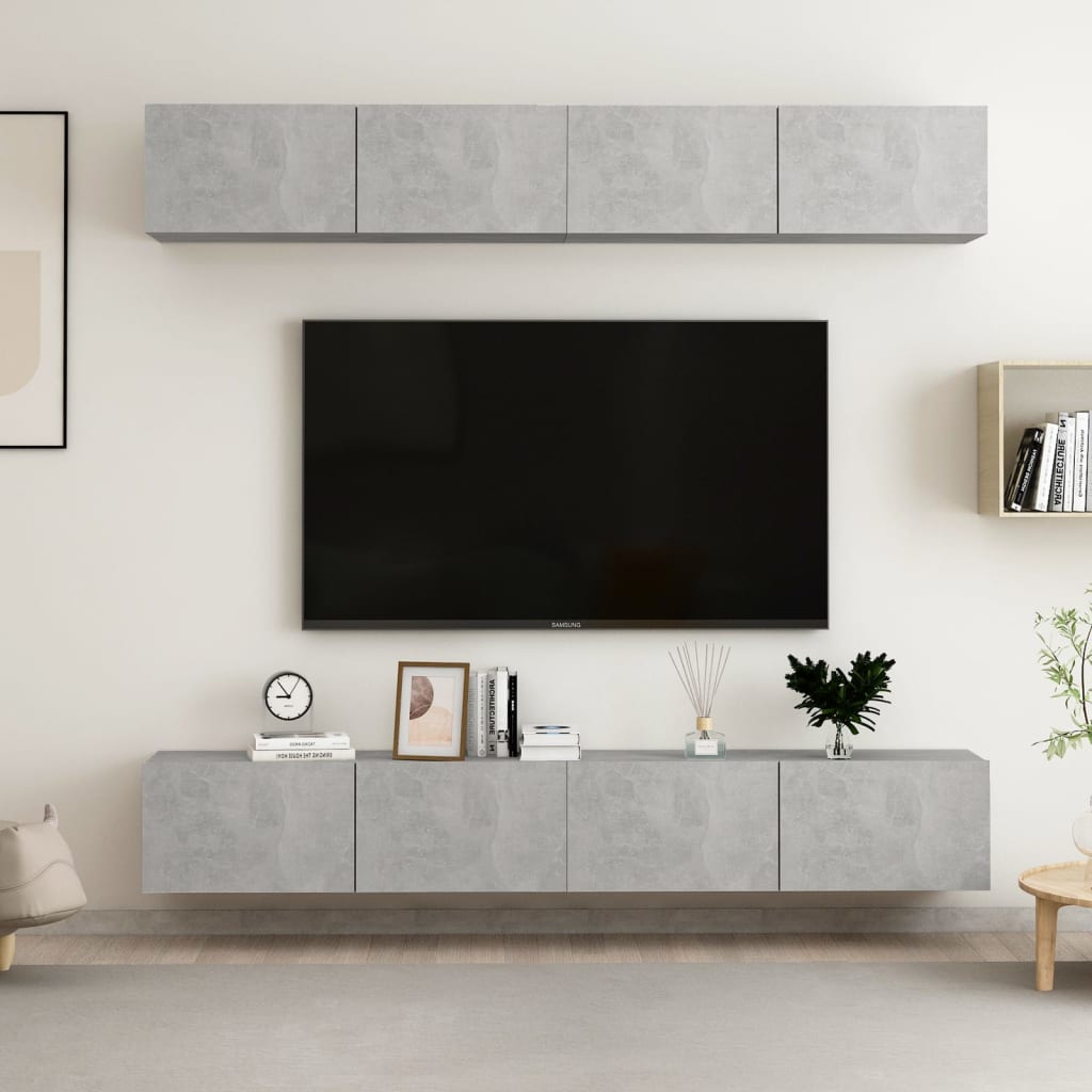 Mobili TV 4 pz Grigio Cemento 100x30x30 cm in Truciolato - homemem39