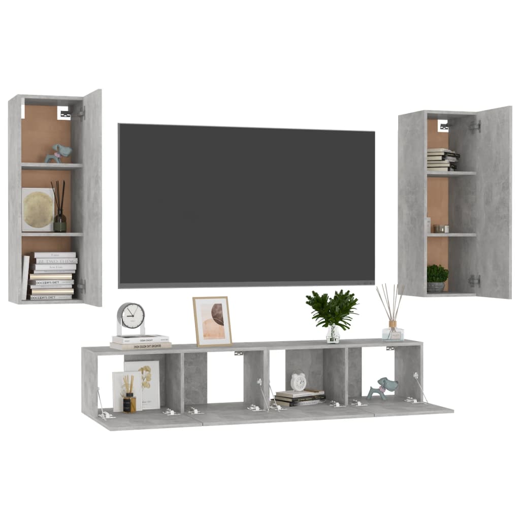 Set Porta TV 4 pz Grigio Cemento in Truciolato - homemem39