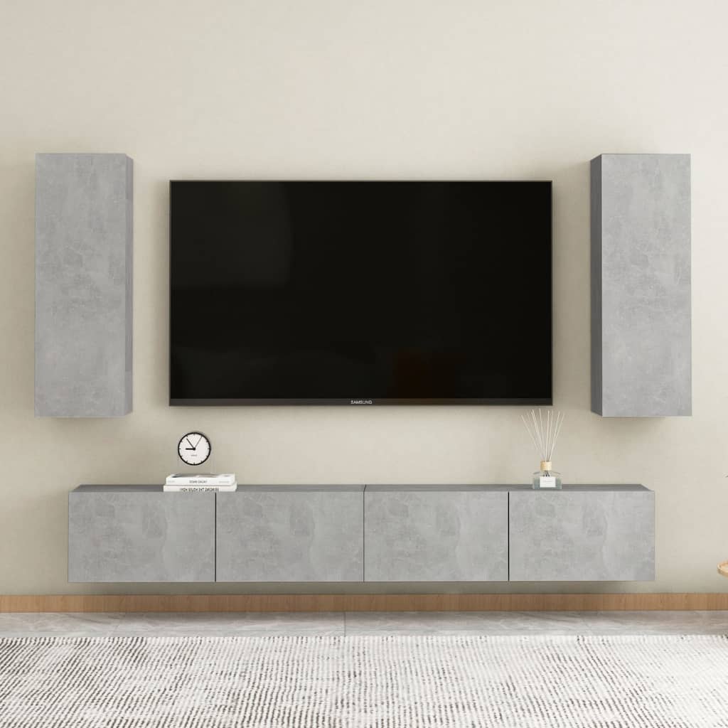 Set Porta TV 4 pz Grigio Cemento in Truciolato - homemem39