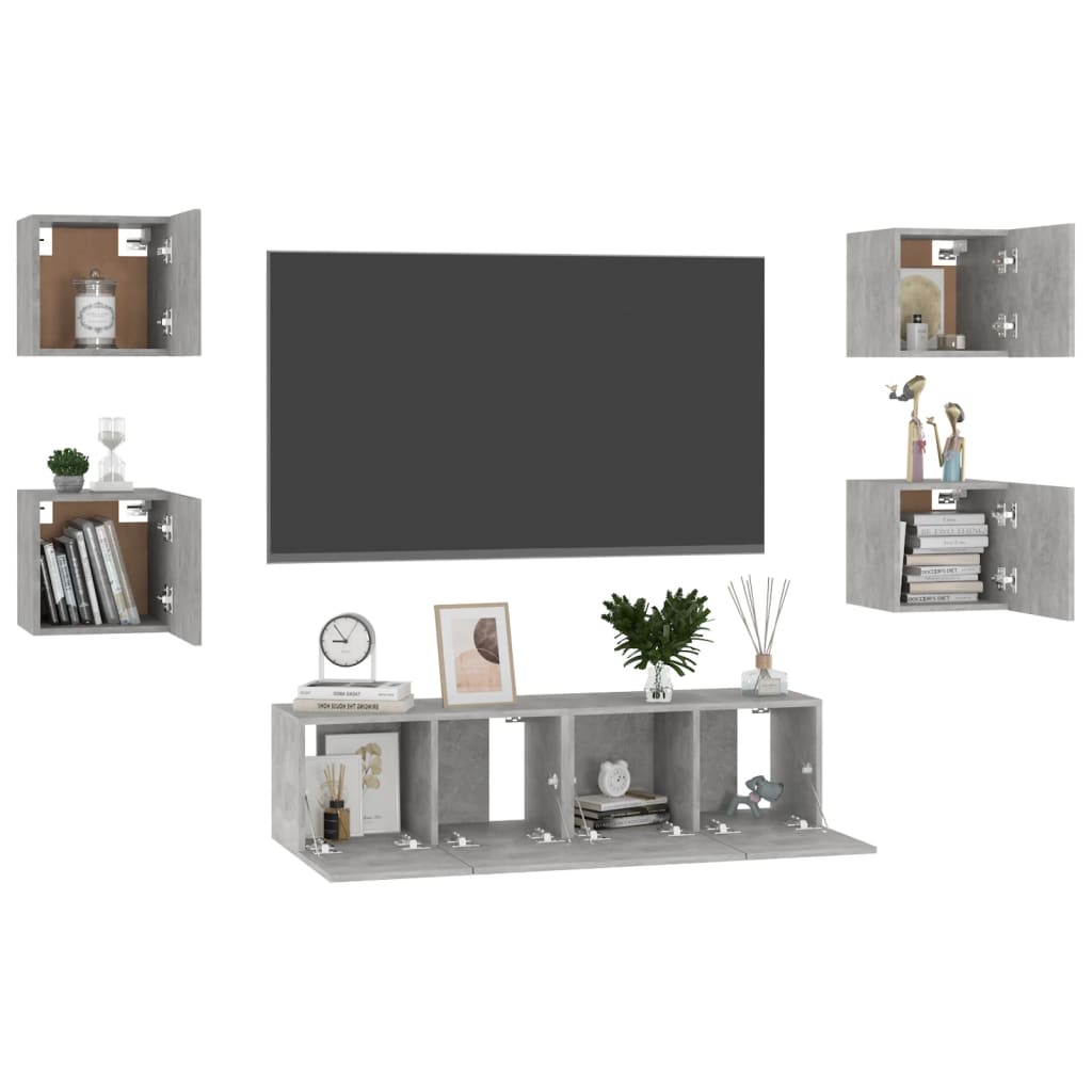 Set Mobile Porta TV 6 pz Grigio Cemento in Truciolato - homemem39