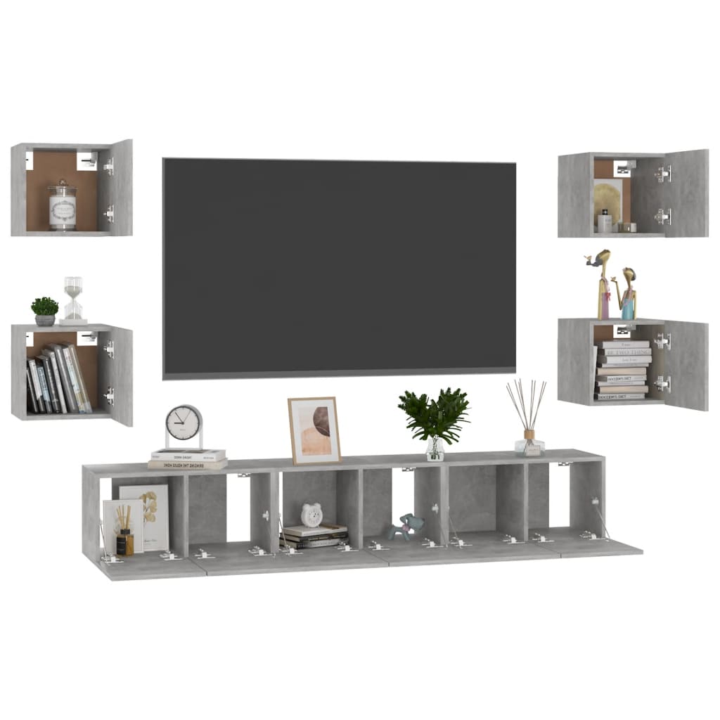 Set Porta TV 7 pz Grigio Cemento in Truciolato - homemem39