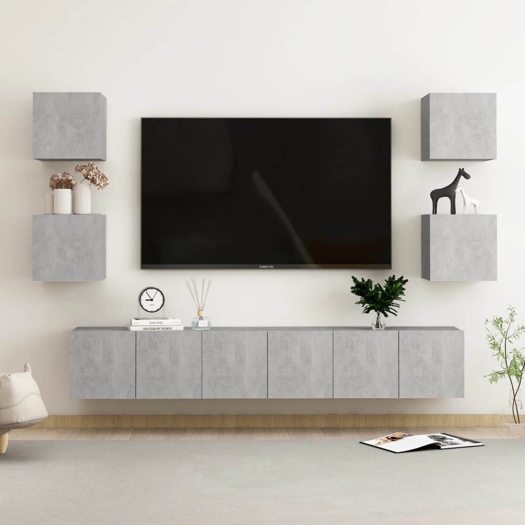 Set Porta TV 7 pz Grigio Cemento in Truciolato - homemem39