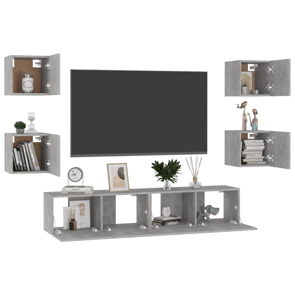 Set Porta TV 6 pz Grigio Cemento in Truciolato - homemem39