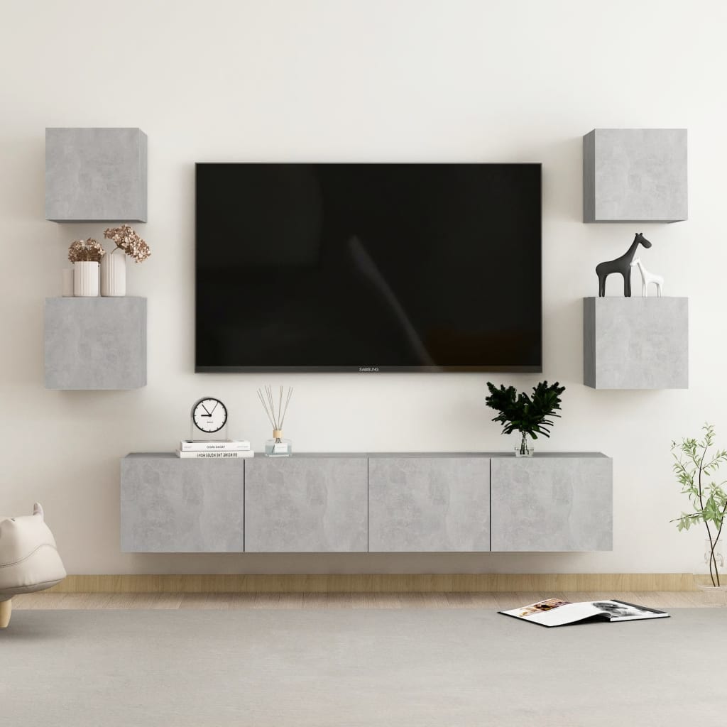 Set Porta TV 6 pz Grigio Cemento in Truciolato - homemem39