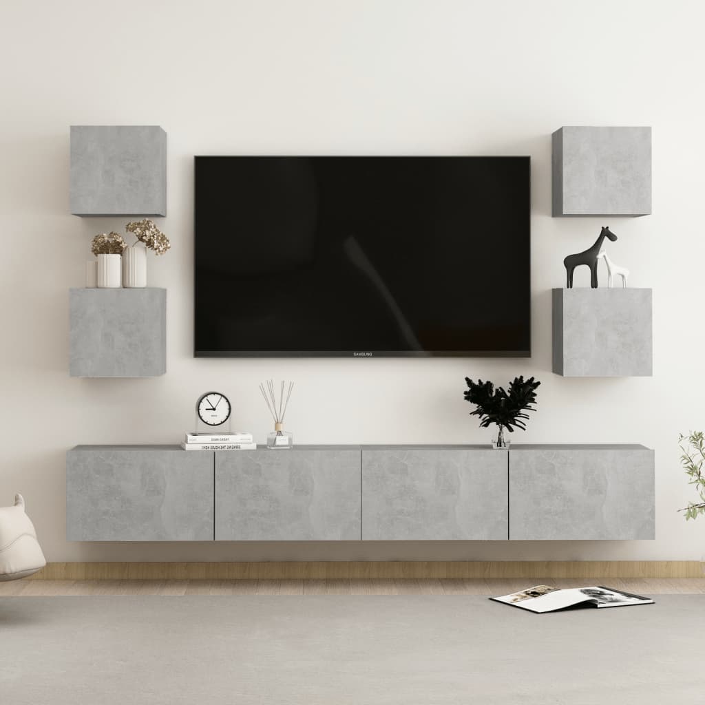 Set di Mobili Porta TV 6 pz Grigio Cemento in Legno Multistrato - homemem39