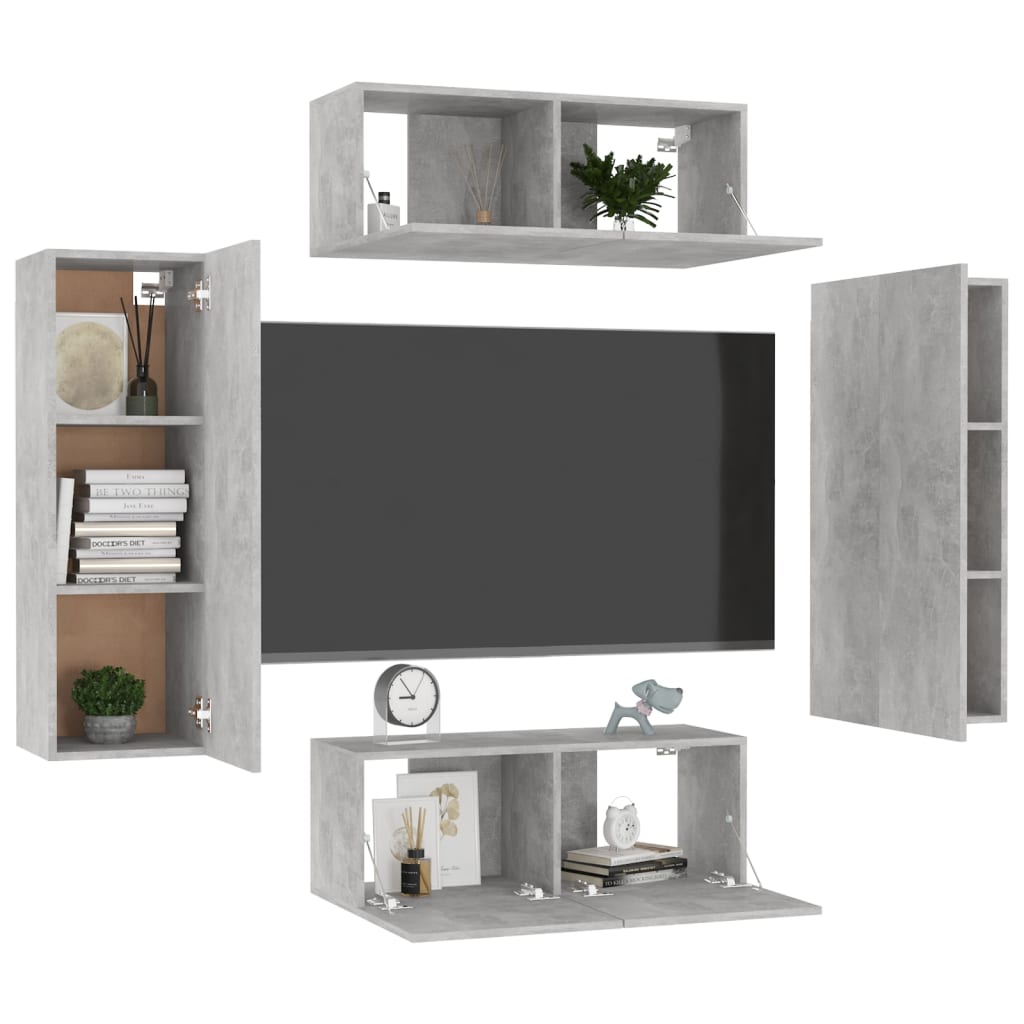 Set Porta TV 4 pz Grigio Cemento in Truciolato - homemem39