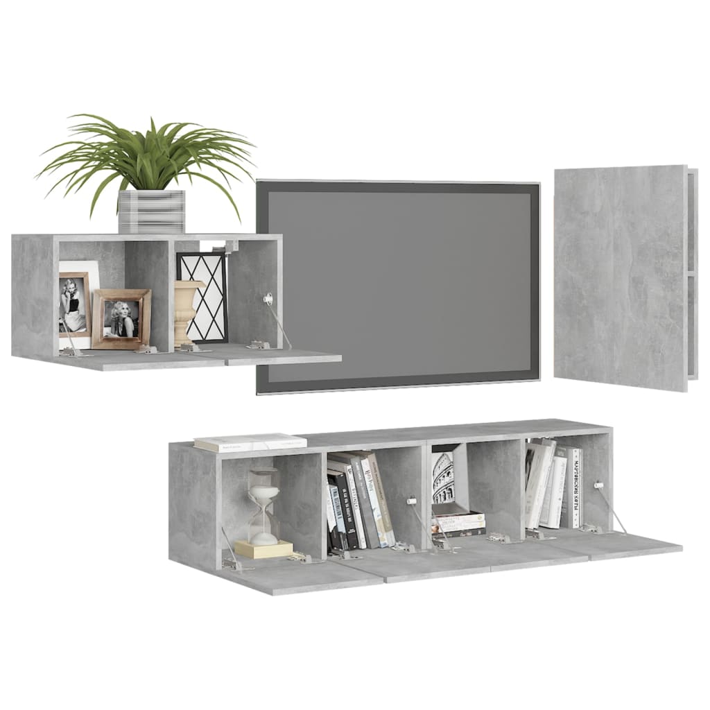 Set Porta TV 4 pz Grigio Cemento in Truciolato - homemem39