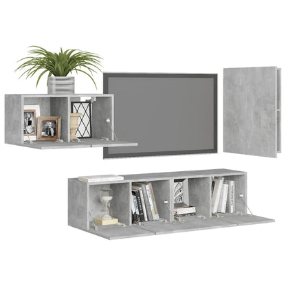 Set Porta TV 4 pz Grigio Cemento in Truciolato - homemem39