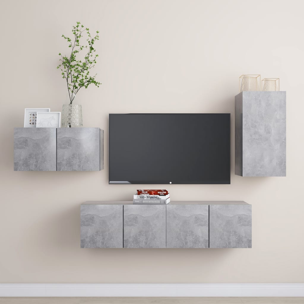 Set Porta TV 4 pz Grigio Cemento in Truciolato - homemem39