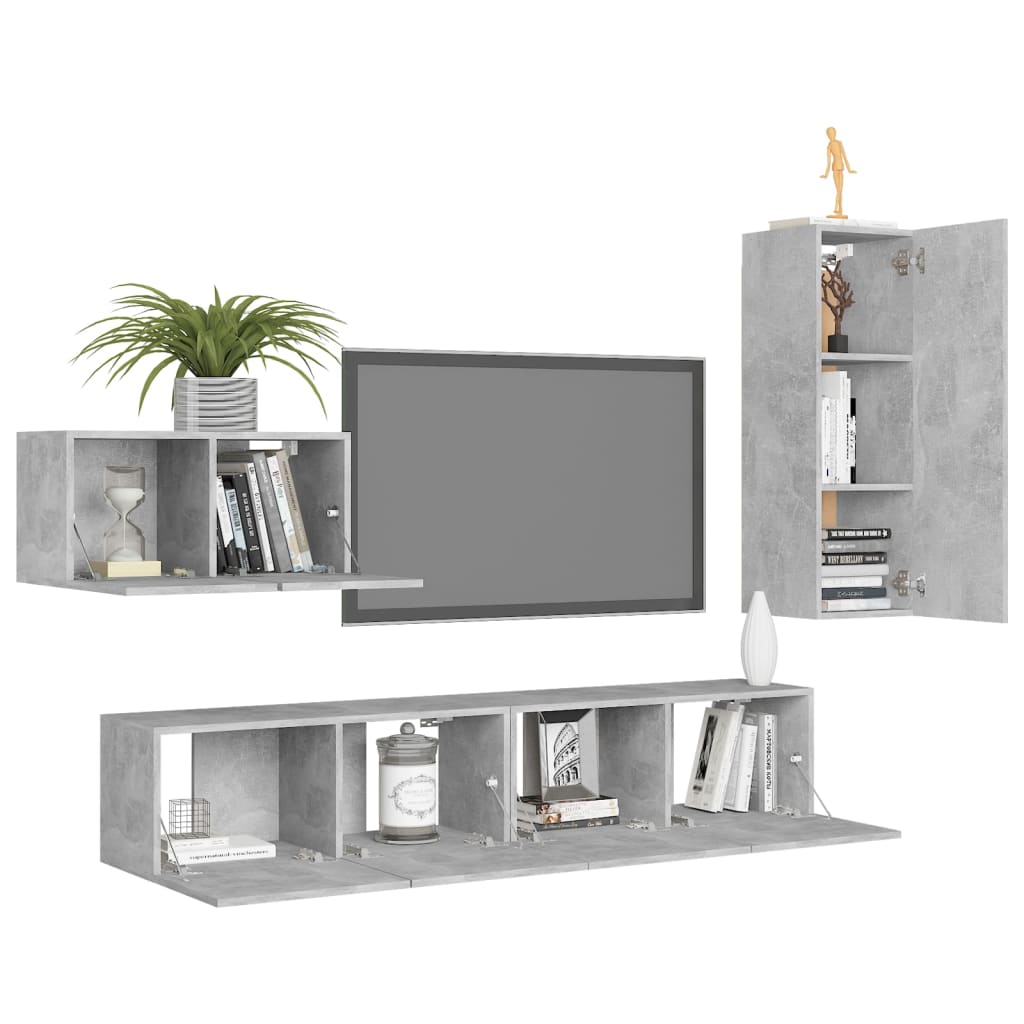 Set Porta TV 4 pz Grigio Cemento in Truciolato - homemem39