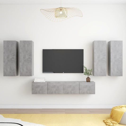 Set Porta TV 6 pz Grigio Cemento in Truciolato - homemem39