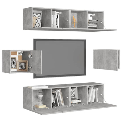 Set Porta TV 6 pz Grigio Cemento in Truciolato - homemem39