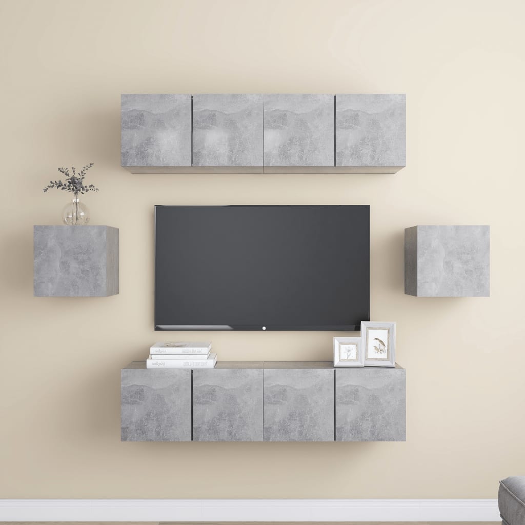 Set Porta TV 6 pz Grigio Cemento in Truciolato - homemem39