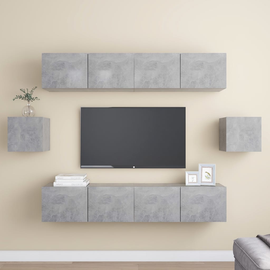 Set Porta TV 6 pz Grigio Cemento in Truciolato - homemem39