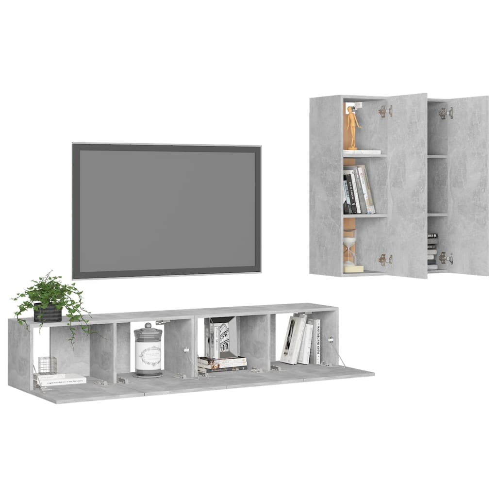 Set Porta TV 4 pz Grigio Cemento in Truciolato - homemem39