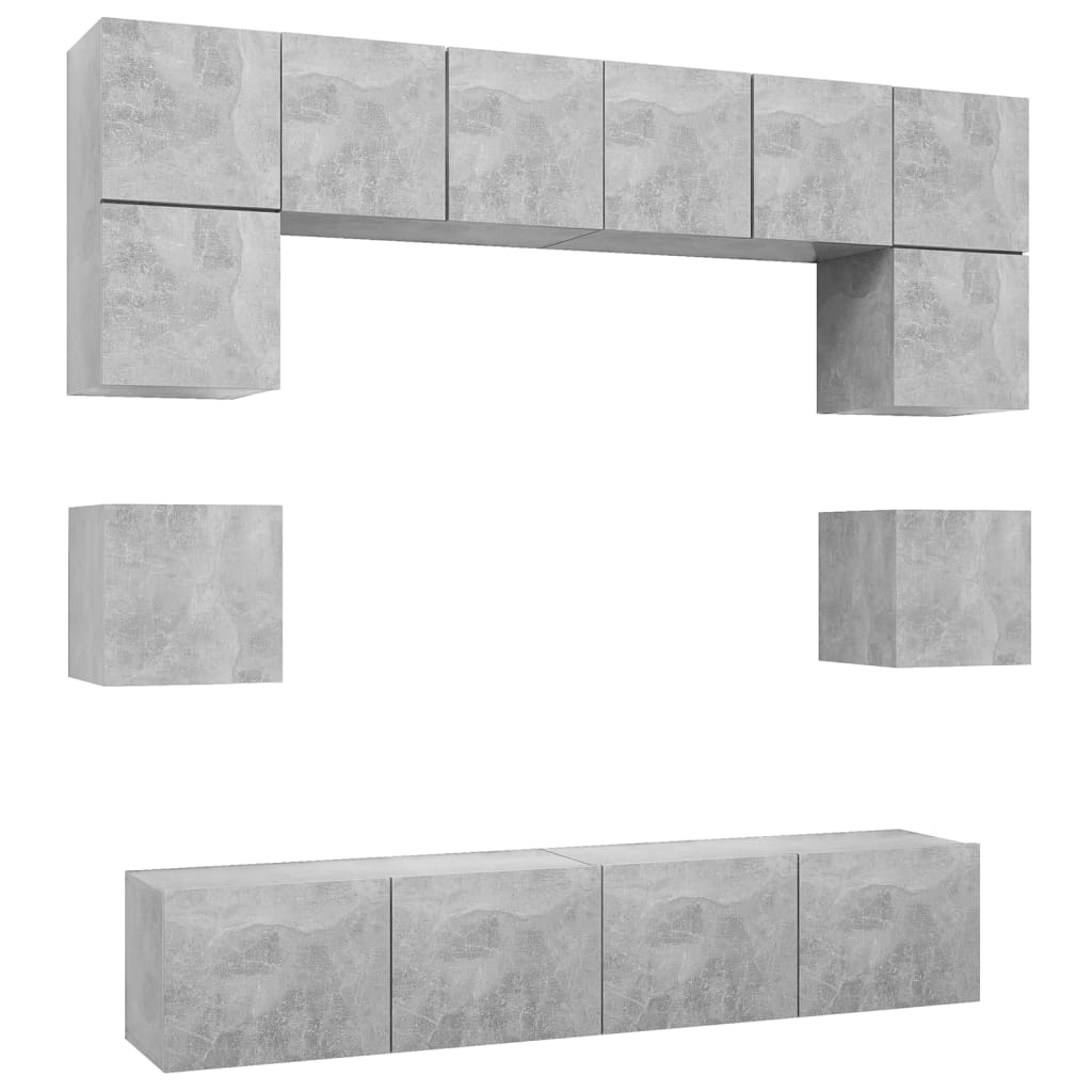 Set Porta TV 8 pz Grigio Cemento in Truciolato - homemem39