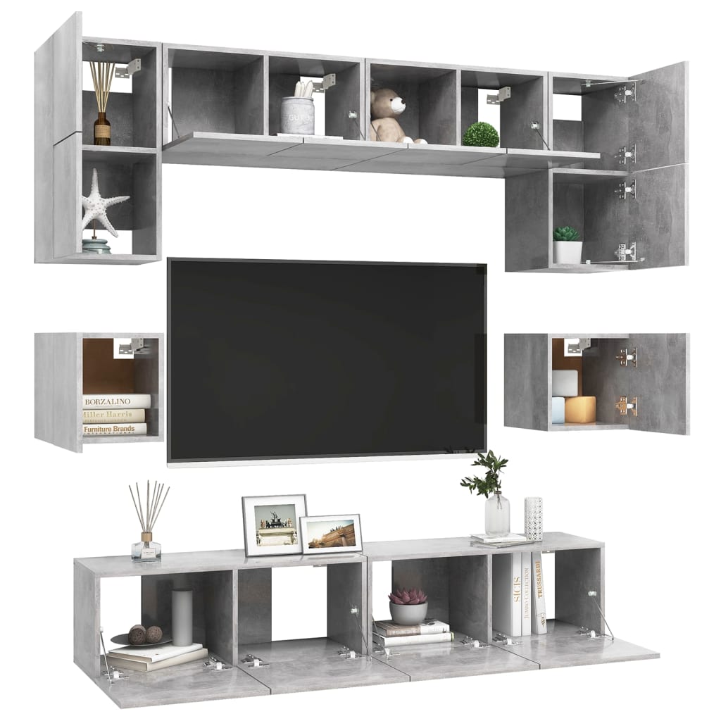 Set Porta TV 8 pz Grigio Cemento in Truciolato - homemem39