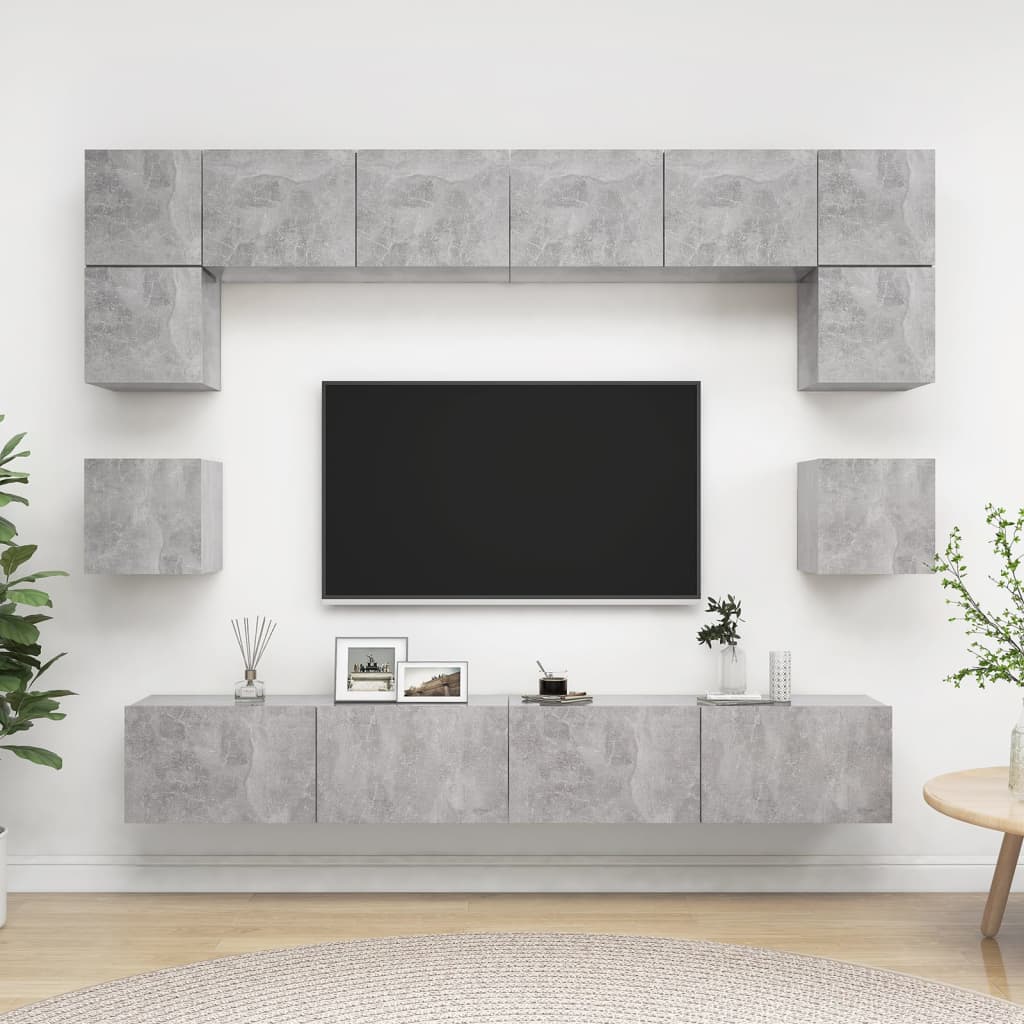 Set Porta TV 8 pz Grigio Cemento in Truciolato - homemem39