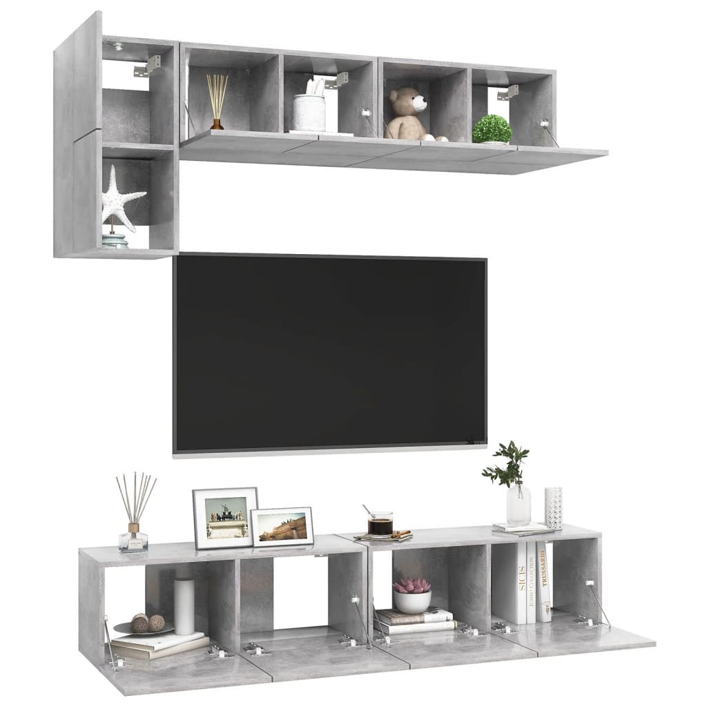 Set Porta TV 5 pz Grigio Cemento in Truciolato - homemem39