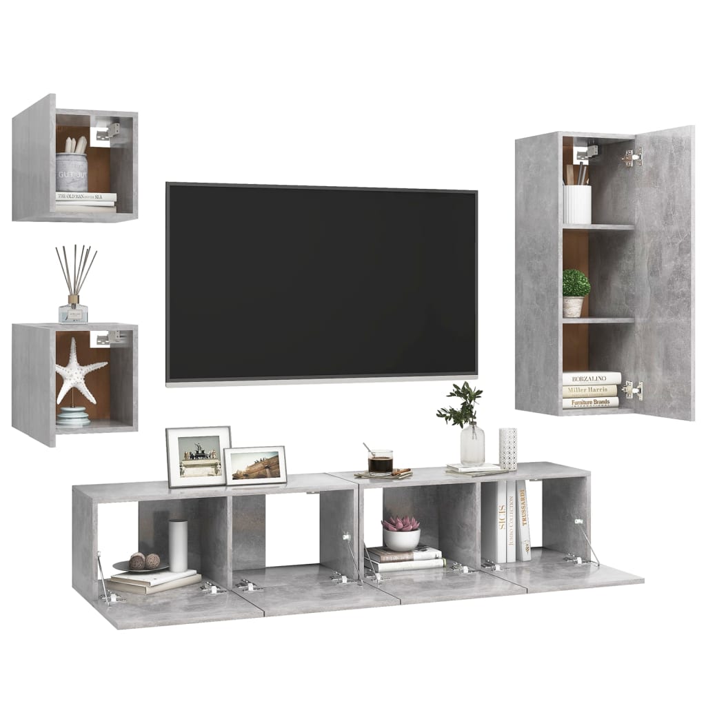 Set Porta TV 5 pz Grigio Cemento in Truciolato - homemem39