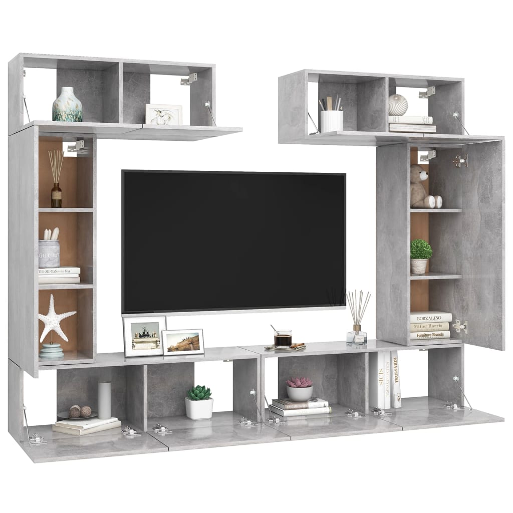 Set Porta TV 6 pz Grigio Cemento in Truciolato - homemem39