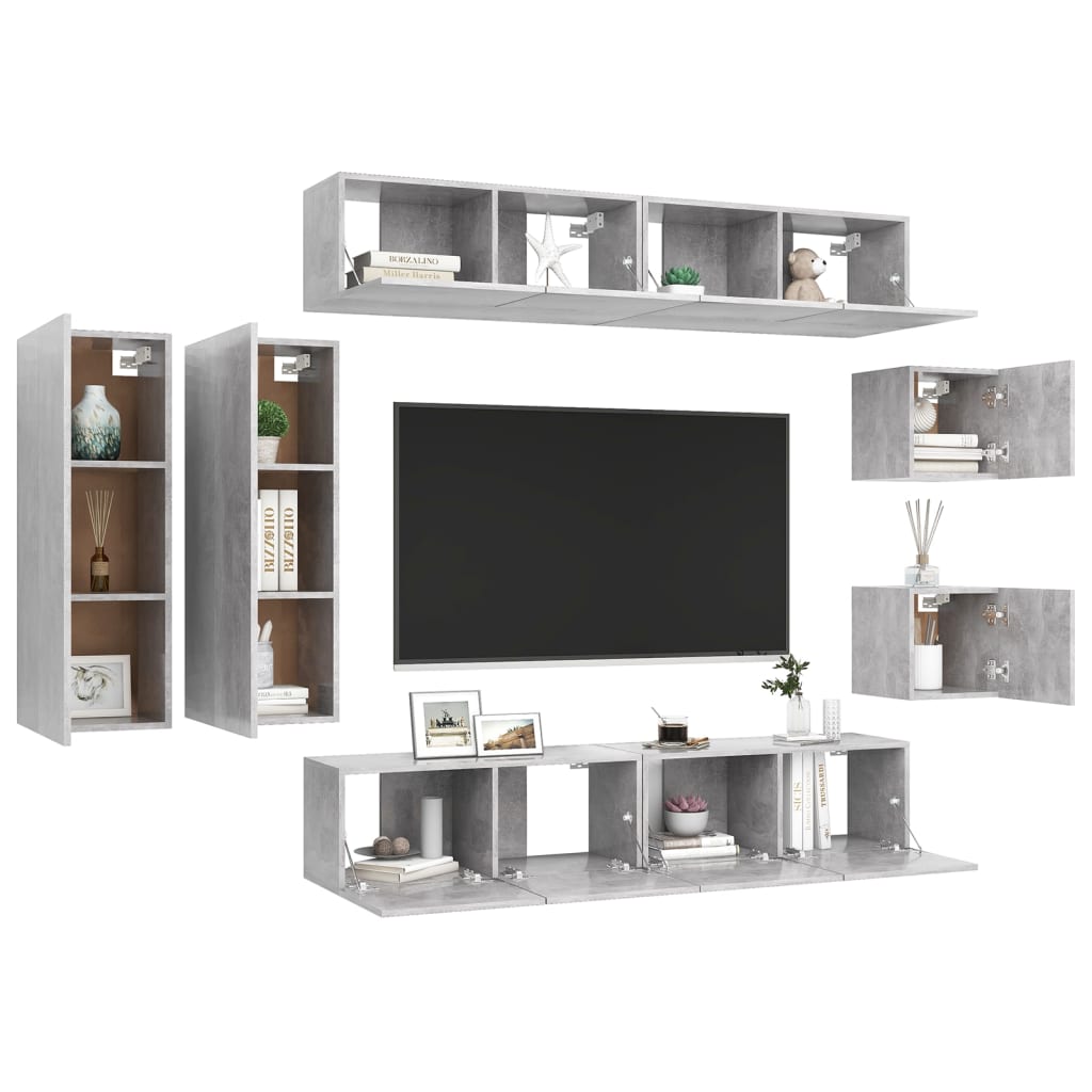 Set Porta TV 8 pz Grigio Cemento in Truciolato - homemem39