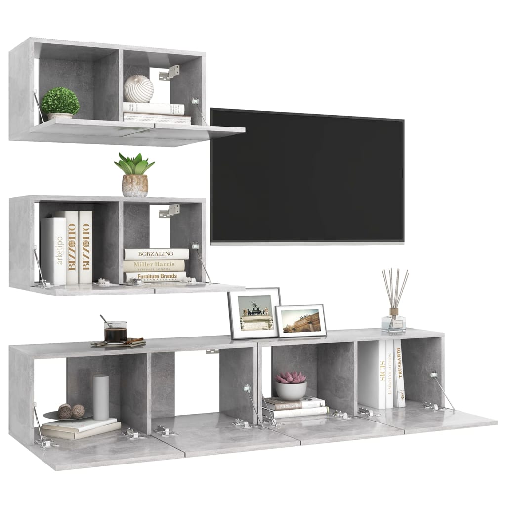 Set Mobili TV 4 pz Grigio Cemento in Truciolato - homemem39