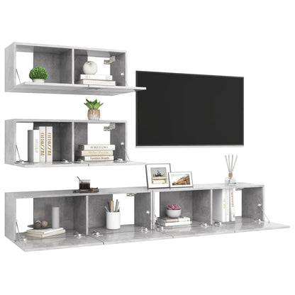 Set Porta TV 4 pz Grigio Cemento in Truciolato - homemem39