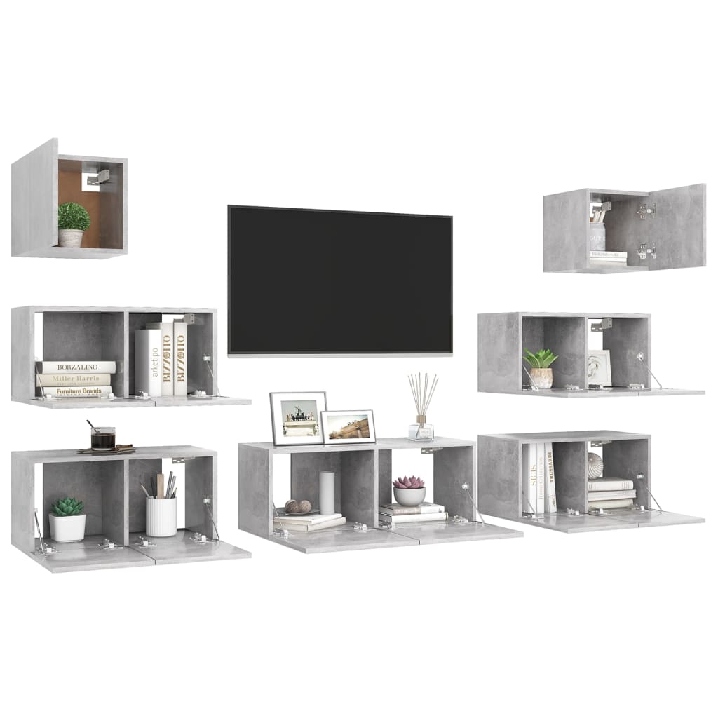 Set Porta TV 7 pz Grigio Cemento in Truciolato - homemem39