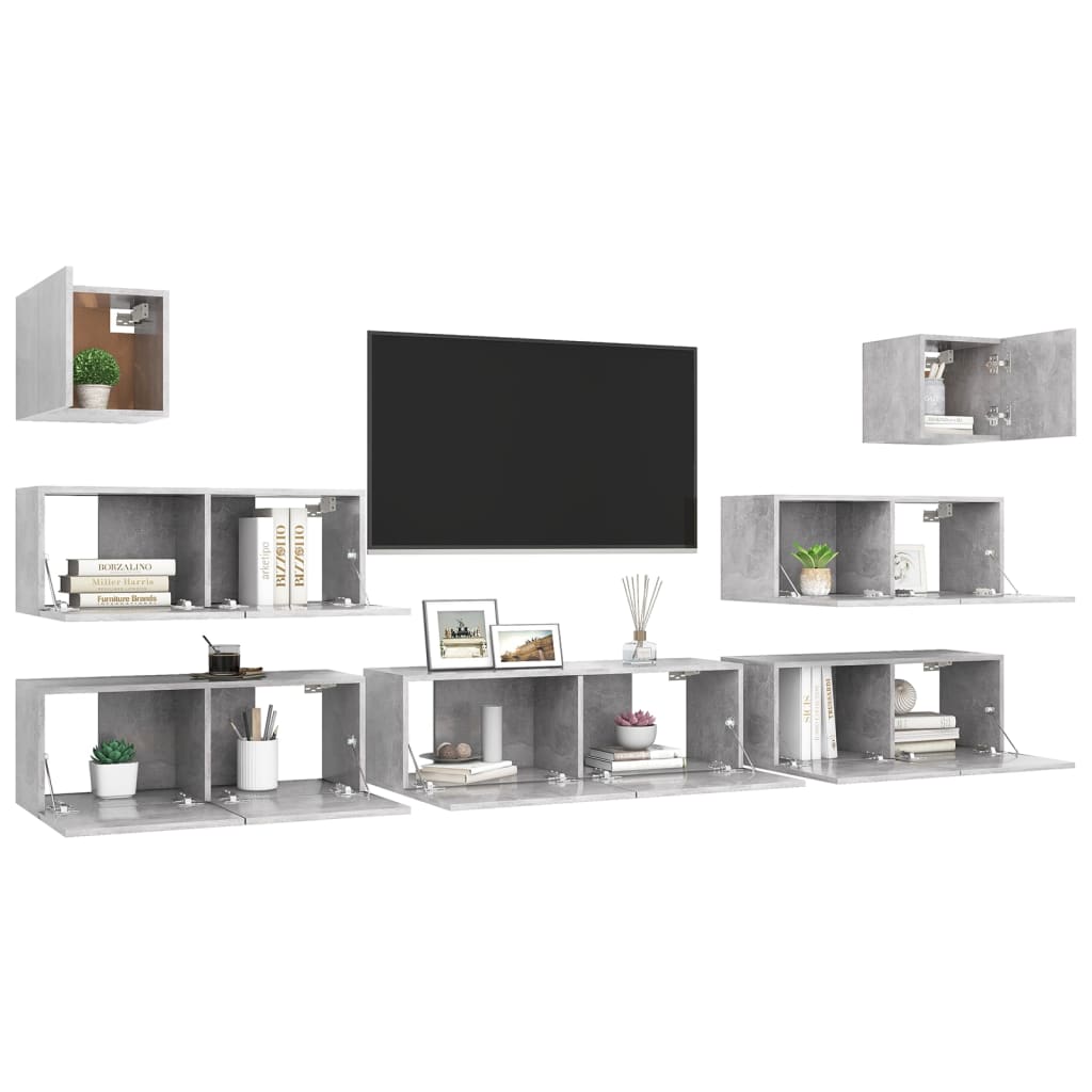 Set Porta TV 7 pz Grigio Cemento in Truciolato - homemem39