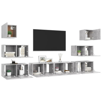 Set Porta TV 8 pz Grigio Cemento in Truciolato - homemem39