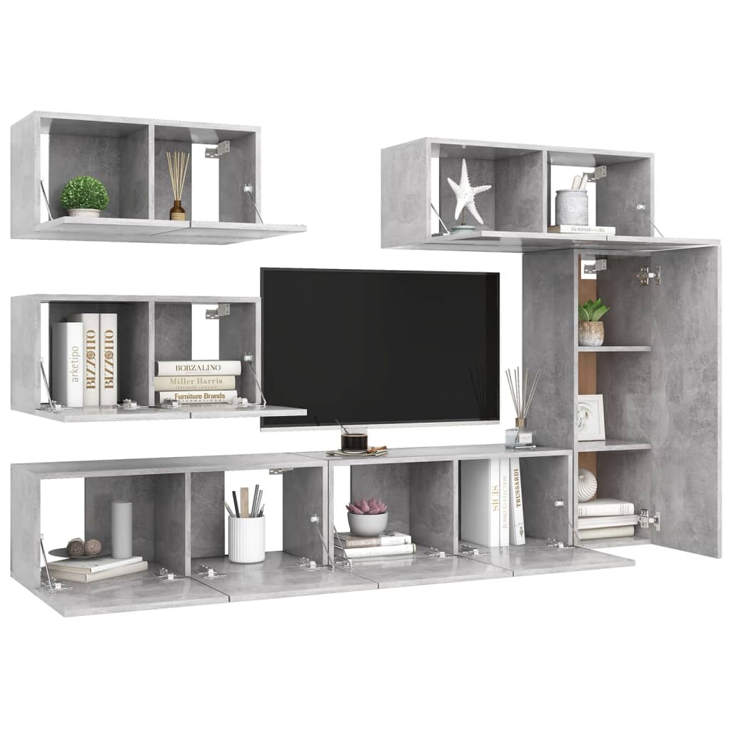 Set Porta TV 6 pz Grigio Cemento in Truciolato - homemem39