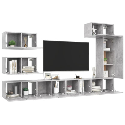 Set Porta TV 8 pz Grigio Cemento in Truciolato - homemem39