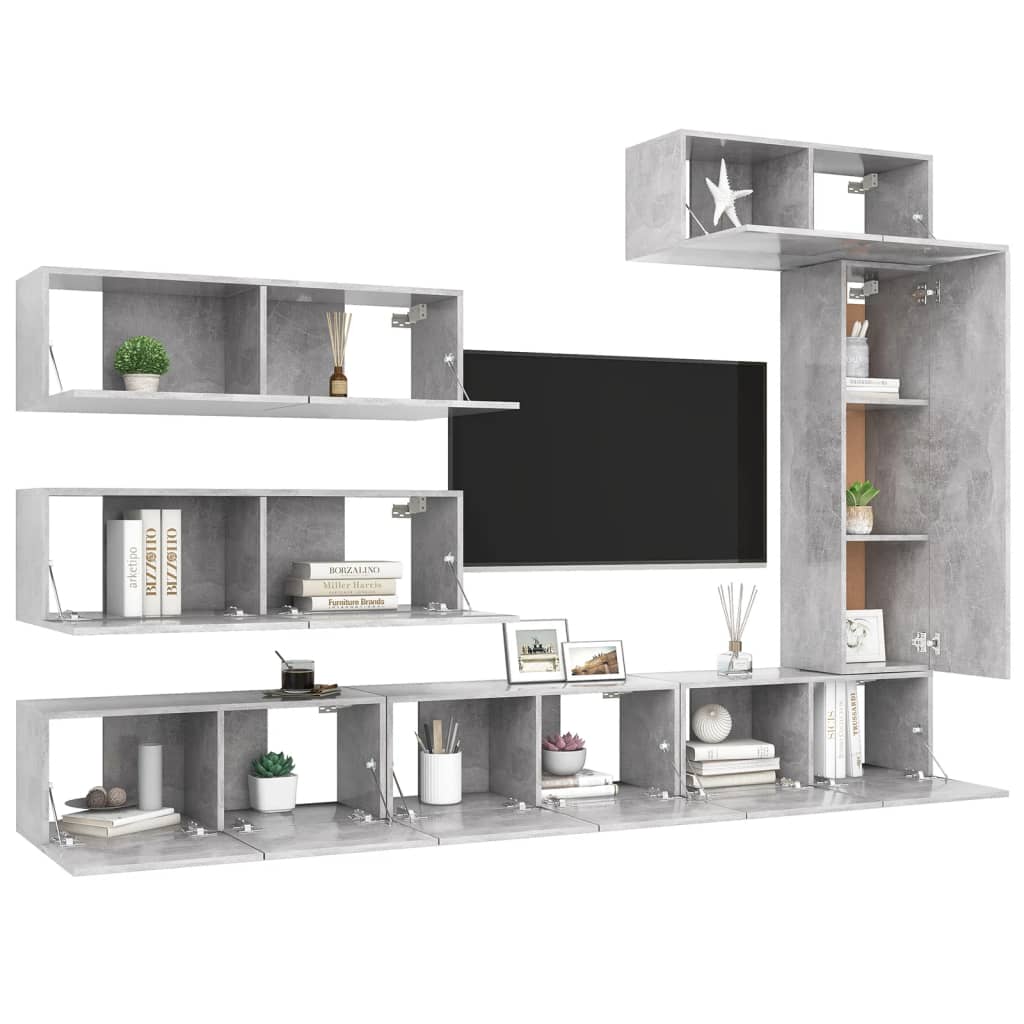 Set Porta TV 7 pz Grigio Cemento in Truciolato - homemem39